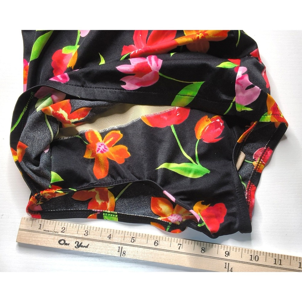 Beach Cabana Swimsuit Womens Medium Black‎ Floral Scoop Neck Vintage - Picture 10 of 12